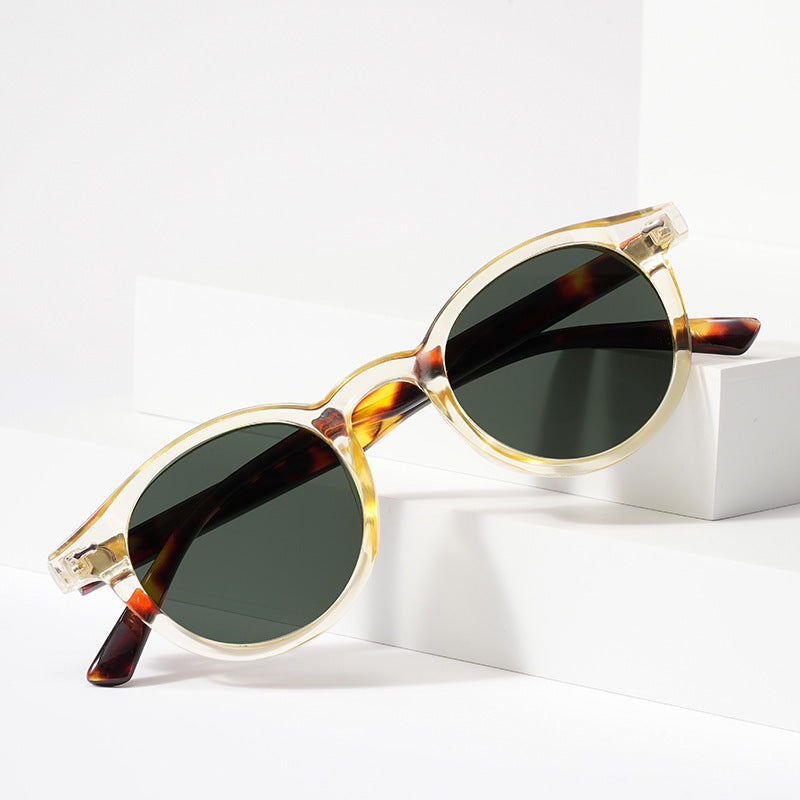 New Beige Nail Round Frame Sunglasses Retro Personality Trendy Sunglasses For Women